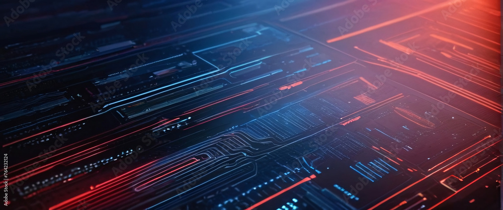 Obraz premium abstract background of coding software for geoscience, red and blue tone