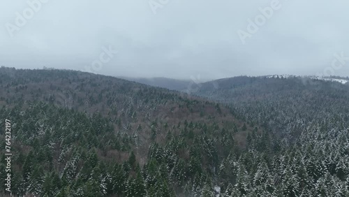 Aerial natural landscape of mountains in winter