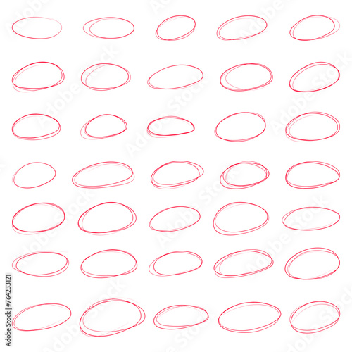 Set of Highlight oval circle frame. Doodle hand drawn pencil line. Round brush sign. Vector isolated illustration