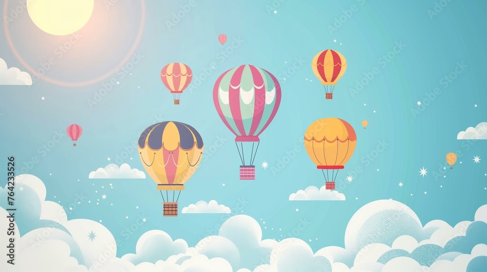 Serene Sky Adventure with Colorful Hot Air Balloons at Sunrise