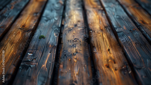 old wooden deck, Rustic dark wooden planks with natural patterns. Textured timber background for design and print with selective focus