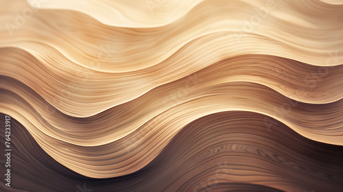 Smooth wavy wooden texture in warm beige tones. Elegant abstract background for design and print. Curved plywood layers with soft gradient