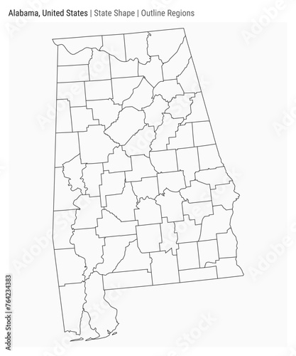 Alabama, United States. Simple vector map. State shape. Outline Regions style. Border of Alabama. Vector illustration.