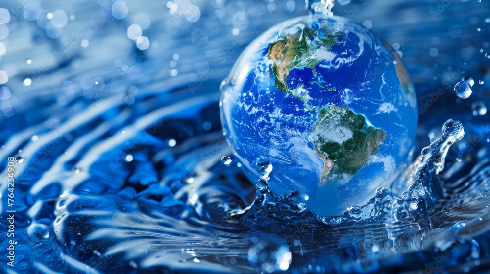Earth Submerged in Water With Splashing, Splash of Water