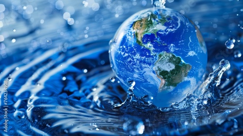 Earth Submerged in Water With Splashing  Splash of Water