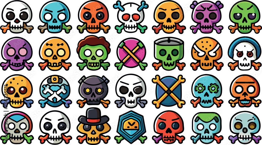 Fototapeta premium Crossbones and skull death flat vector icon for apps and games