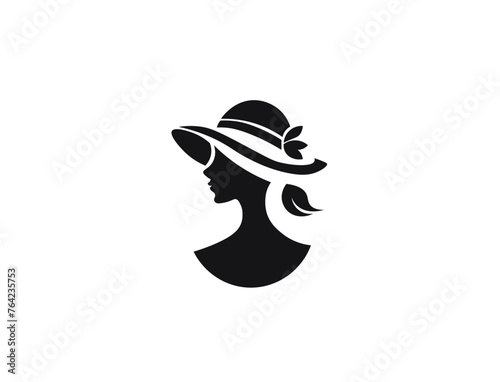 Vector illustration of a cartoon black and white portrait of a girl from the side wearing a hat