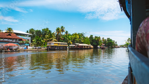 boats in a river in Kerala