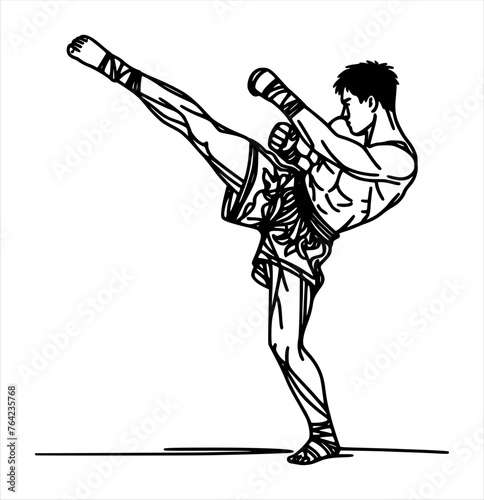 muay thai moves silhouette - line hand drawing (artwork 4)