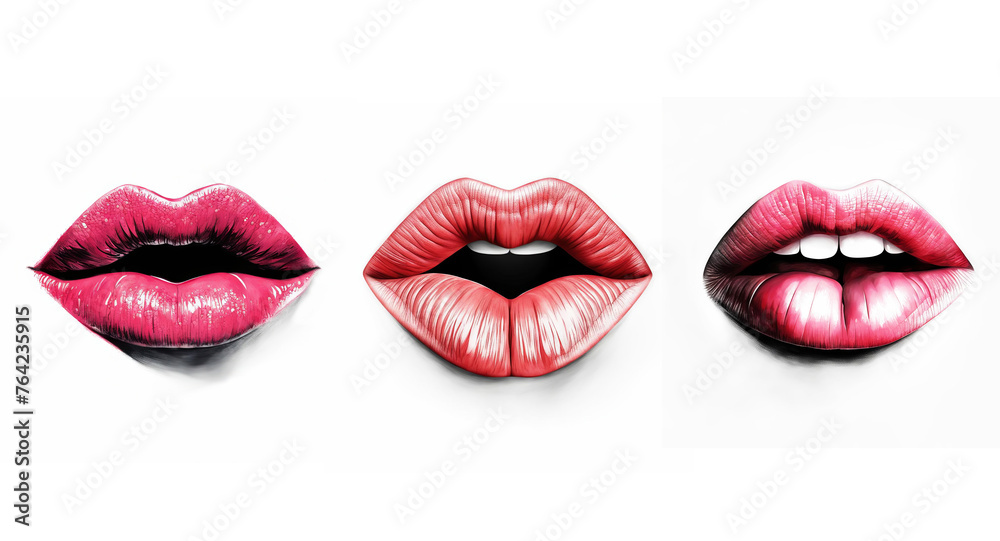 Beautiful red lips set illustration. Trendy fashion mouths collection illustration for any design