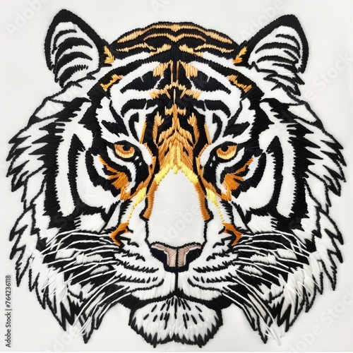 A close up of a tiger s face on a white shirt