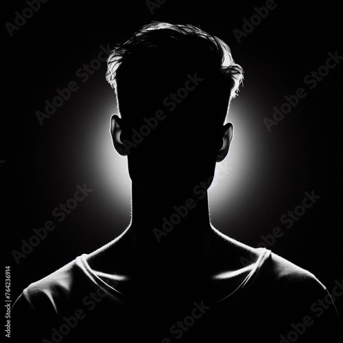 Silhueta de um lindo Homem em fundo cinza. Iluminação dramática em fundo preto. photo