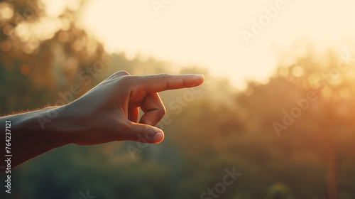 a hand with a finger pointing, very close up- shot, in a style of advertisment сreated with Generative Ai
