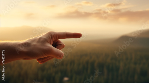 a hand with a finger pointing, very close up- shot, in a style of advertisment сreated with Generative Ai