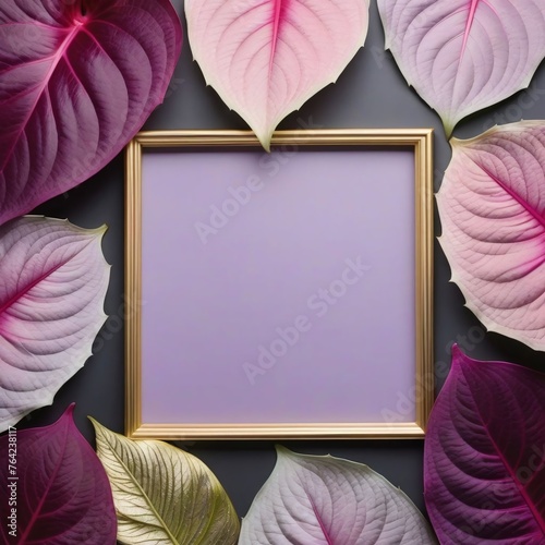 Gold Frame with Pink and Magenta Leaf Garland Decorations
