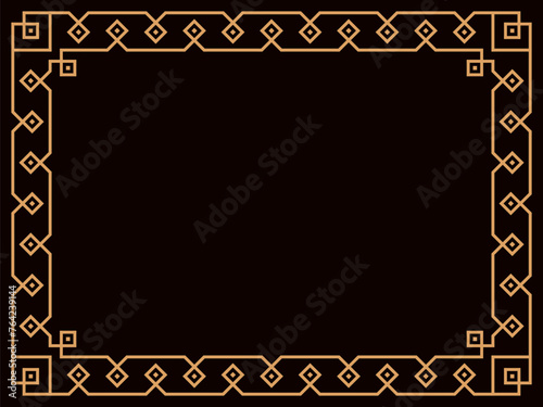 Art deco frame. Vintage linear border. Design a template for invitations, leaflets and greeting cards. Geometric golden frame. The style of the 1920s - 1930s. Vector illustration