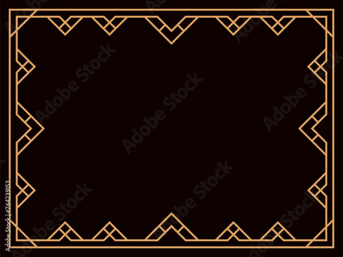 Art deco frame. Vintage linear border. Design a template for invitations, leaflets and greeting cards. Geometric golden frame. The style of the 1920s - 1930s. Vector illustration