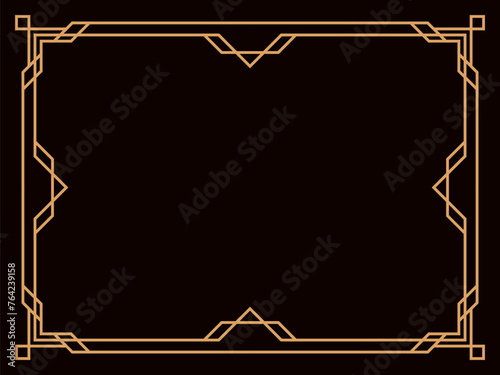 Art deco frame. Vintage linear border. Design a template for invitations, leaflets and greeting cards. Geometric golden frame. The style of the 1920s - 1930s. Vector illustration