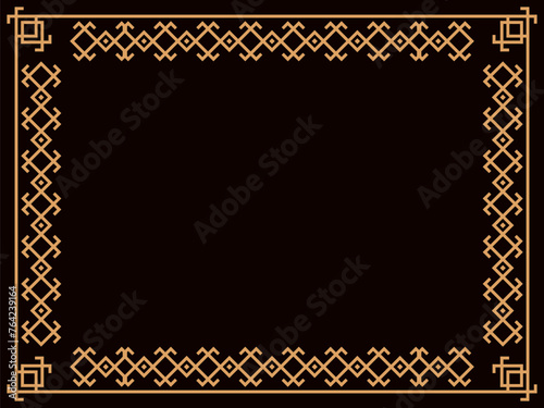 Art deco frame. Vintage linear border. Design a template for invitations, leaflets and greeting cards. Geometric golden frame. The style of the 1920s - 1930s. Vector illustration