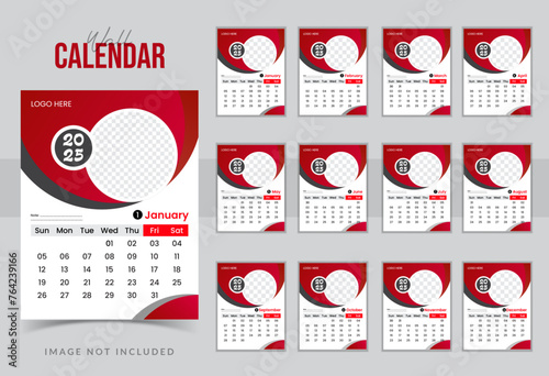 Wall Calendar Design Template, Editable Vector Wall Calendar Design