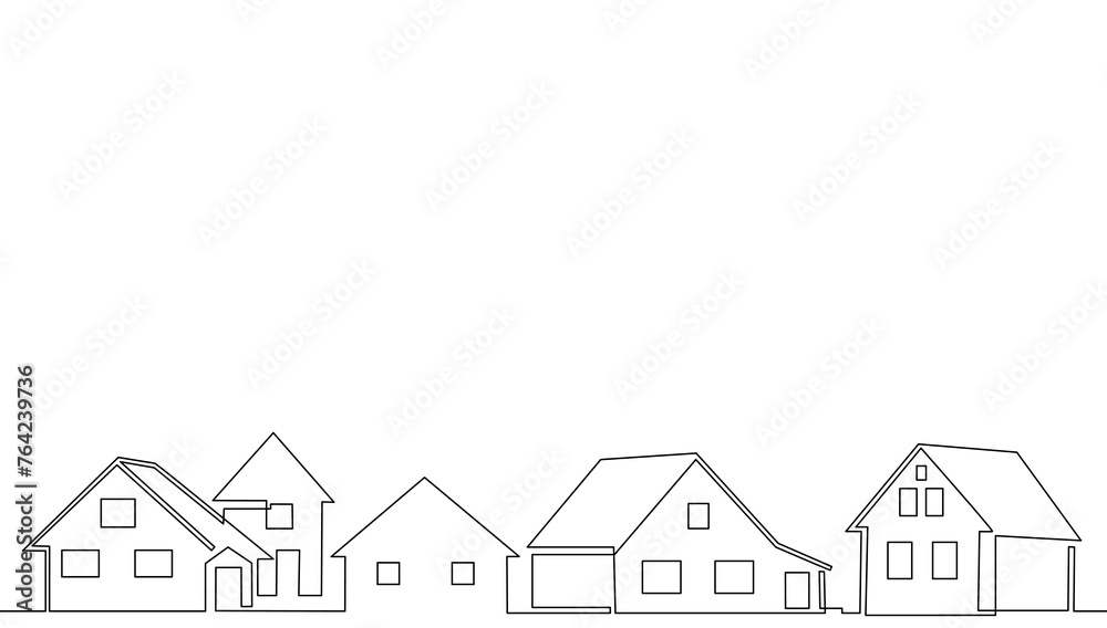 Continous line drawing houses. Vector illustration home building.