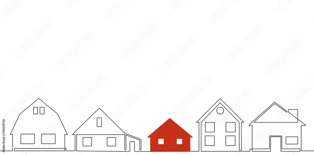 Fototapeta premium Continous line drawing houses. Vector illustration home building.