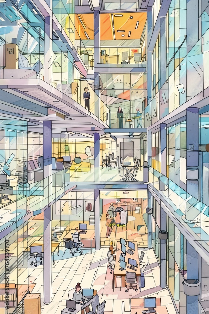 Obraz premium Designers integrating technology-driven features into a corporate headquarters