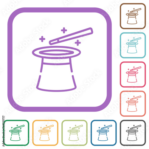 Magic hat and wand outline simple icons