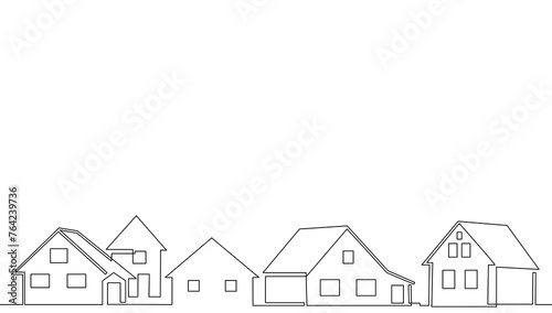 Continous line drawing houses. Vector illustration home building.