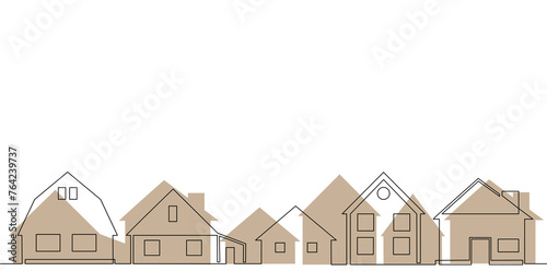 Continous line drawing houses. Vector illustration home building.
