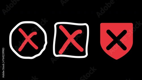 Cross marks sign set, animated 4k motion graphic video. Hand drawn crossed icon bundle, transparent background. Alpha channel web animations. (ID: 764239983)