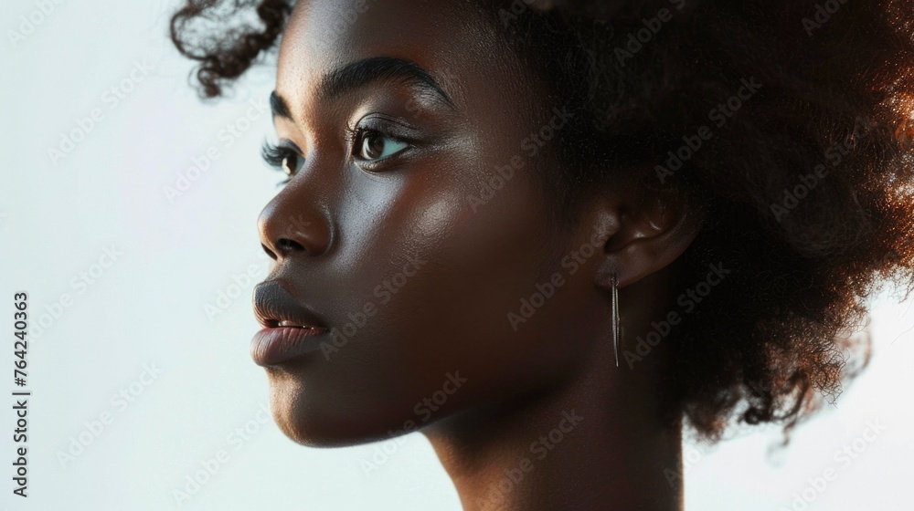 African female model, side view, close-up on a face and hair, isolated on white background African female model, side view, close-up on a face and hair, isolated on white background