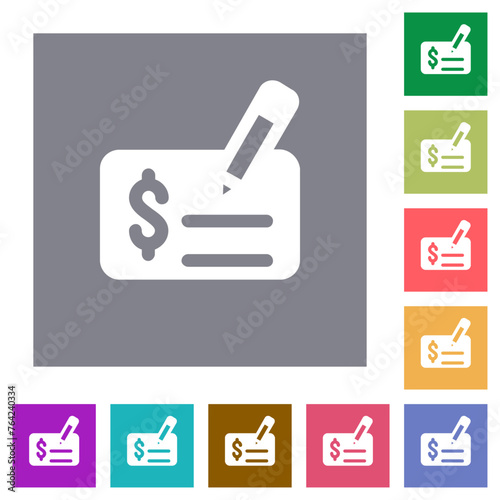 Cheque signing solid square flat icons