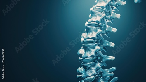 Human Spine bone structure for medical anatomy on dark blue background. AI generated image photo