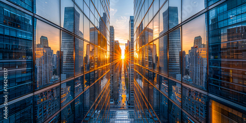 Manhattans skyscrapers at sunset  showcasing urban architecture and cityscape