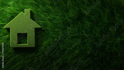 Abstract small green house on a green beautiful lawn