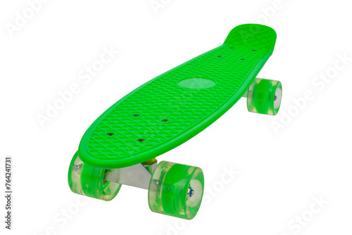 Green skateboard deck on white background photo