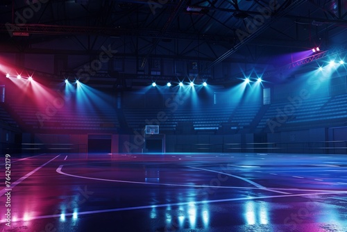 Empty basketball arena neon color © MDHABIBUR