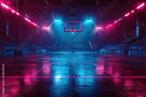 Empty basketball arena neon color © MDHABIBUR