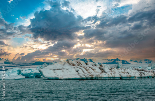 Incredible landscape with icebergs in Jokulsarlon glacier lagoon. Vatnajokull National Park, southeast Iceland, Europe. photo