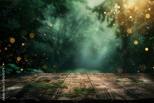 Wooden Floor With Forest Background
