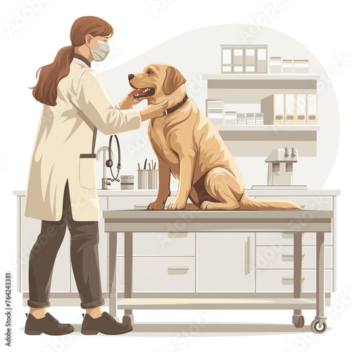 Veterinarian taking care of Labrador retriever dog inside vet clinic