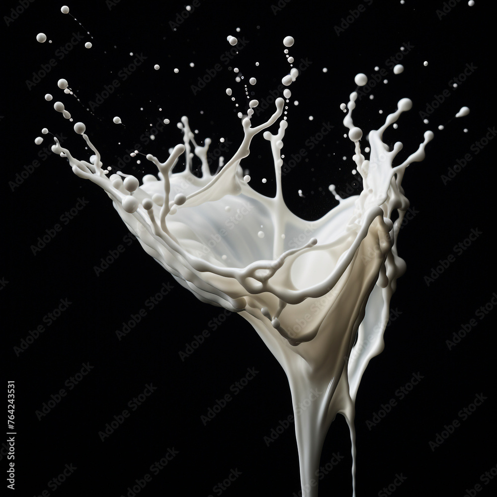 Hyperealistic milk splash on black background сreated with Generative Ai Hyperealistic milk splash on black background сreated with Generative Ai