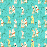 Easter bunny seamless pattern on a green background