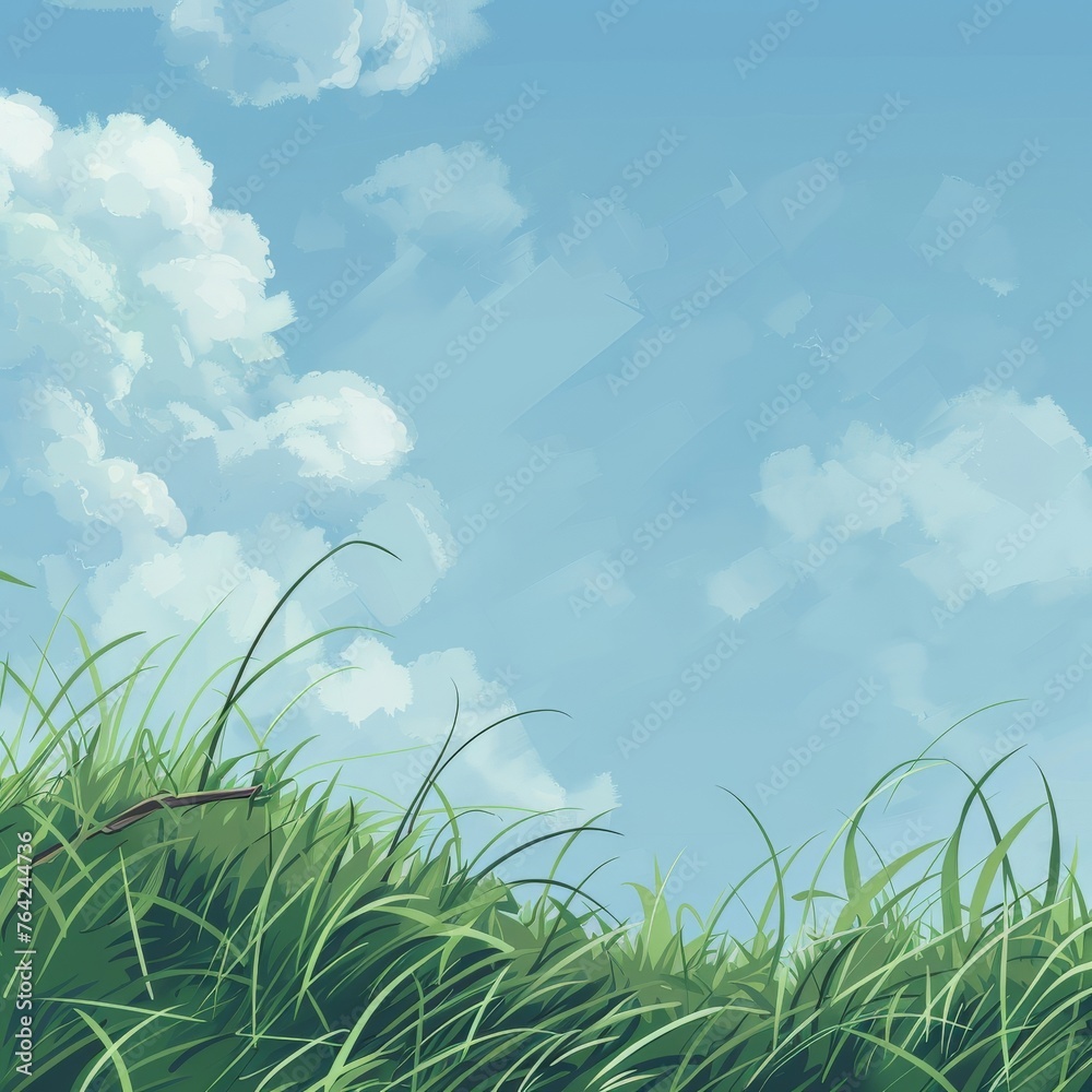 Obraz premium Grassy Field With Clouds