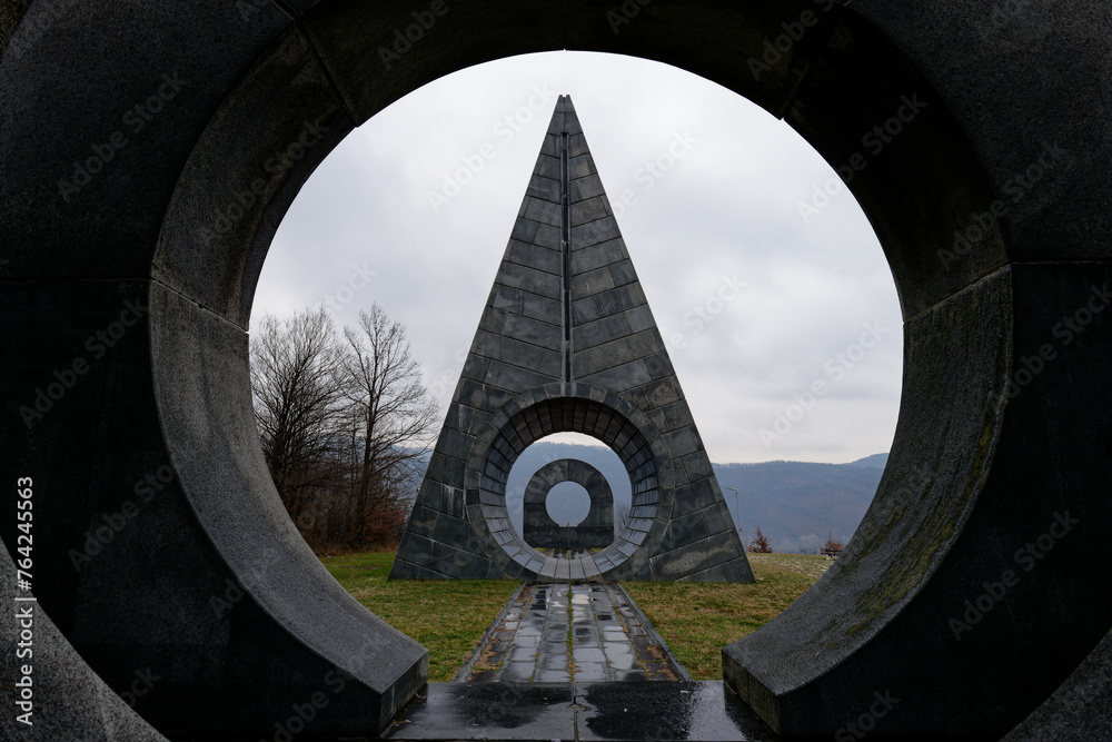 View of the Memorial Park Popina, Serbia. Yugoslav monument commemorating the struggles of the partisan during World War 2