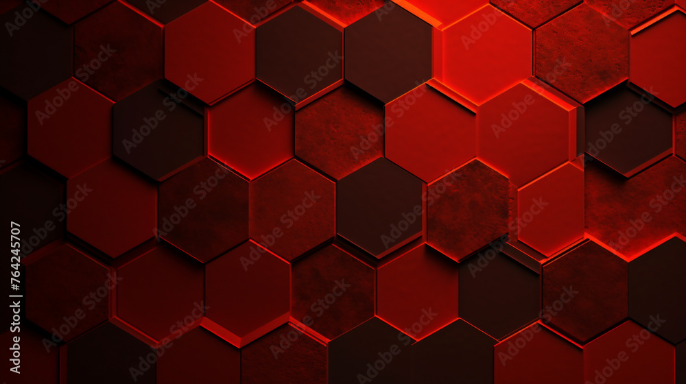 Dynamic Red Background with Black Hexagons. Generative AI Dynamic Red Background with Black Hexagons. Generative AI