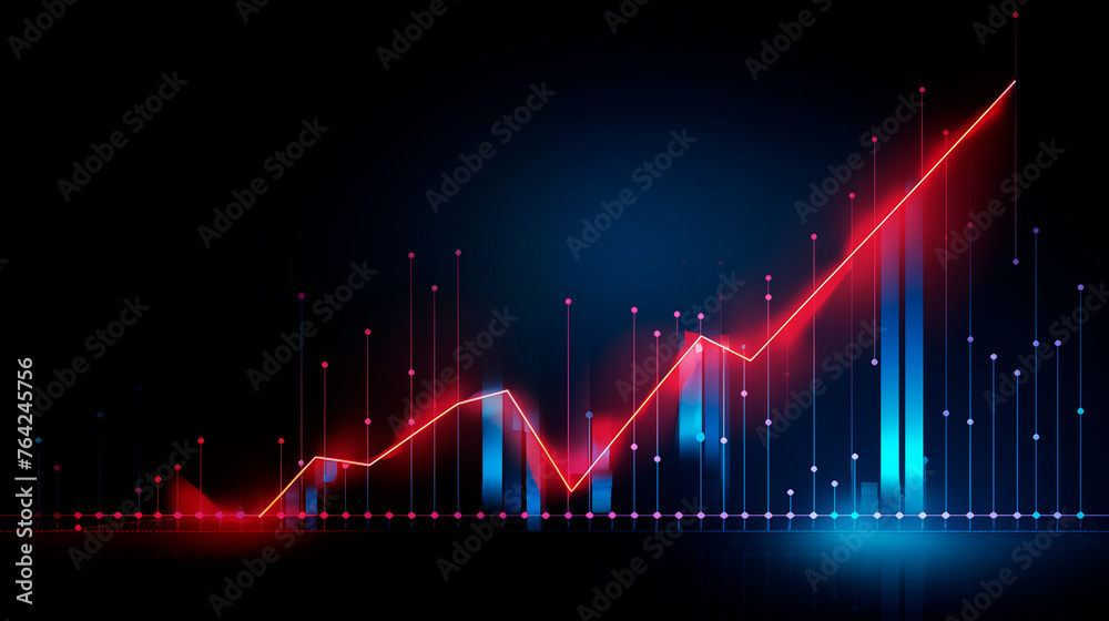 Background with business growth graph, blue and red colors. Abstract image of graphs, geometric shapes, scales of growth and decline. Background for business presentations. Bright stylized background Background with business growth graph, blue and red colors. Abstract image of graphs, geometric shapes, scales of growth and decline. Background for business presentations. Bright stylized background