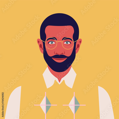 Portrait of a young Latin American man. Avatar of a successful businessman. Politician. Vector flat illustration