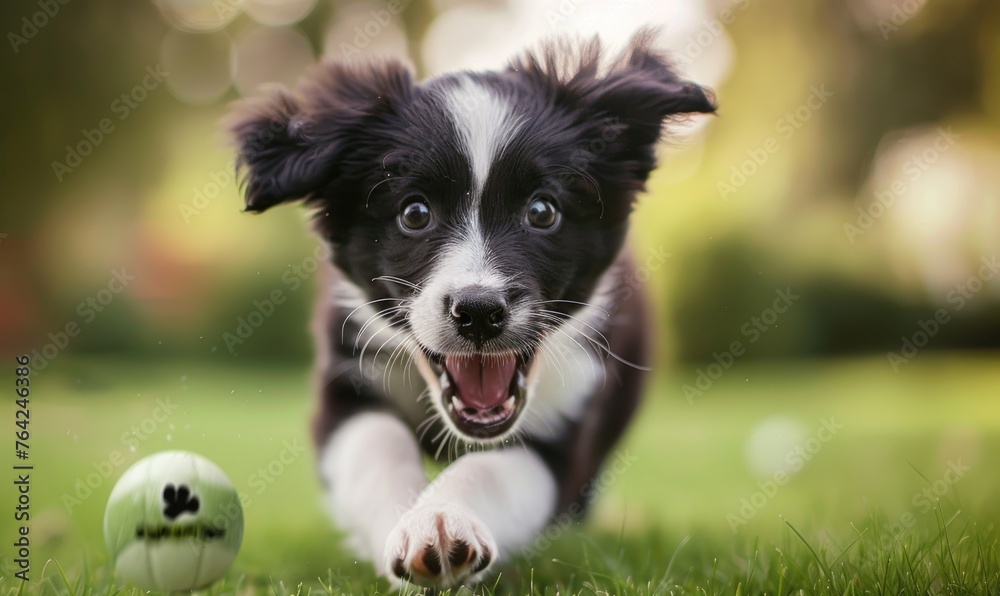 Border collie puppy eagerly awaiting a game of fetch in a grassy park Border collie puppy eagerly awaiting a game of fetch in a grassy park